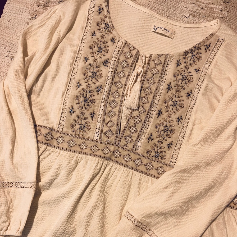 Lucky Brand | NWT long sleeve shirt with embroidered flowers